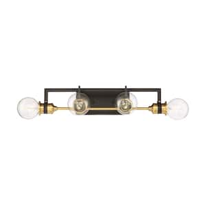 Intention 21.75 in. 4-Light Warm Brass/Black Vanity Light with No Shade