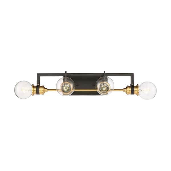 SATCO Intention 21.75 in. 4-Light Warm Brass/Black Vanity Light with No Shade