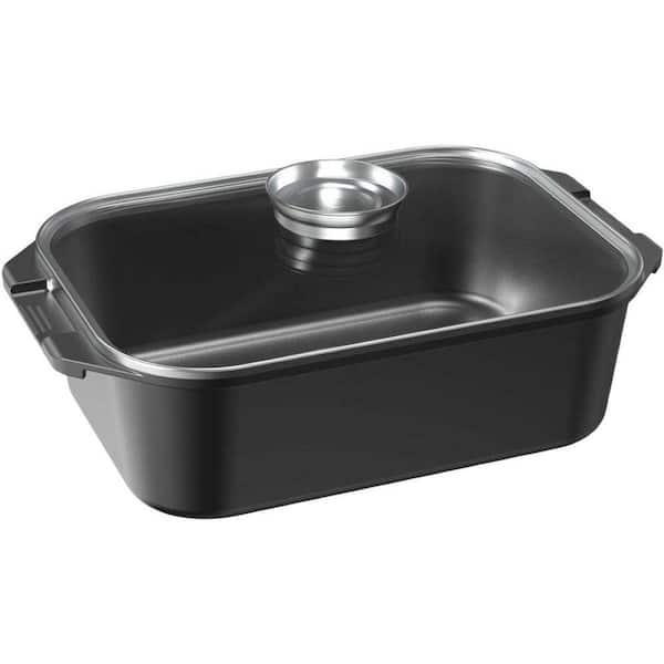 15.9 qt. Gray Nonstick Roasting Pan Aluminum Induction Gas Compatible Kitchen Roaster with Lid