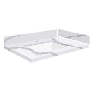 Silestone 25 in. W x 22.25 in. D Quartz White Rectangular Single Sink Vanity Top in Bianco Calacatta