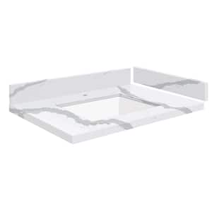 Silestone 28.25 in. W x 22.25 in. D Qt. White Rectangular Single Sink Vanity Top in Bianco Calcutta