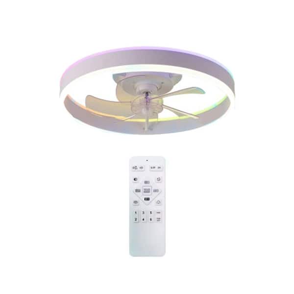 19.7 in. Indoor White Low Profile Ceiling Fan with RGB Integrated LED, 6-Wind Speeds, Reversible DC Motor and Remote