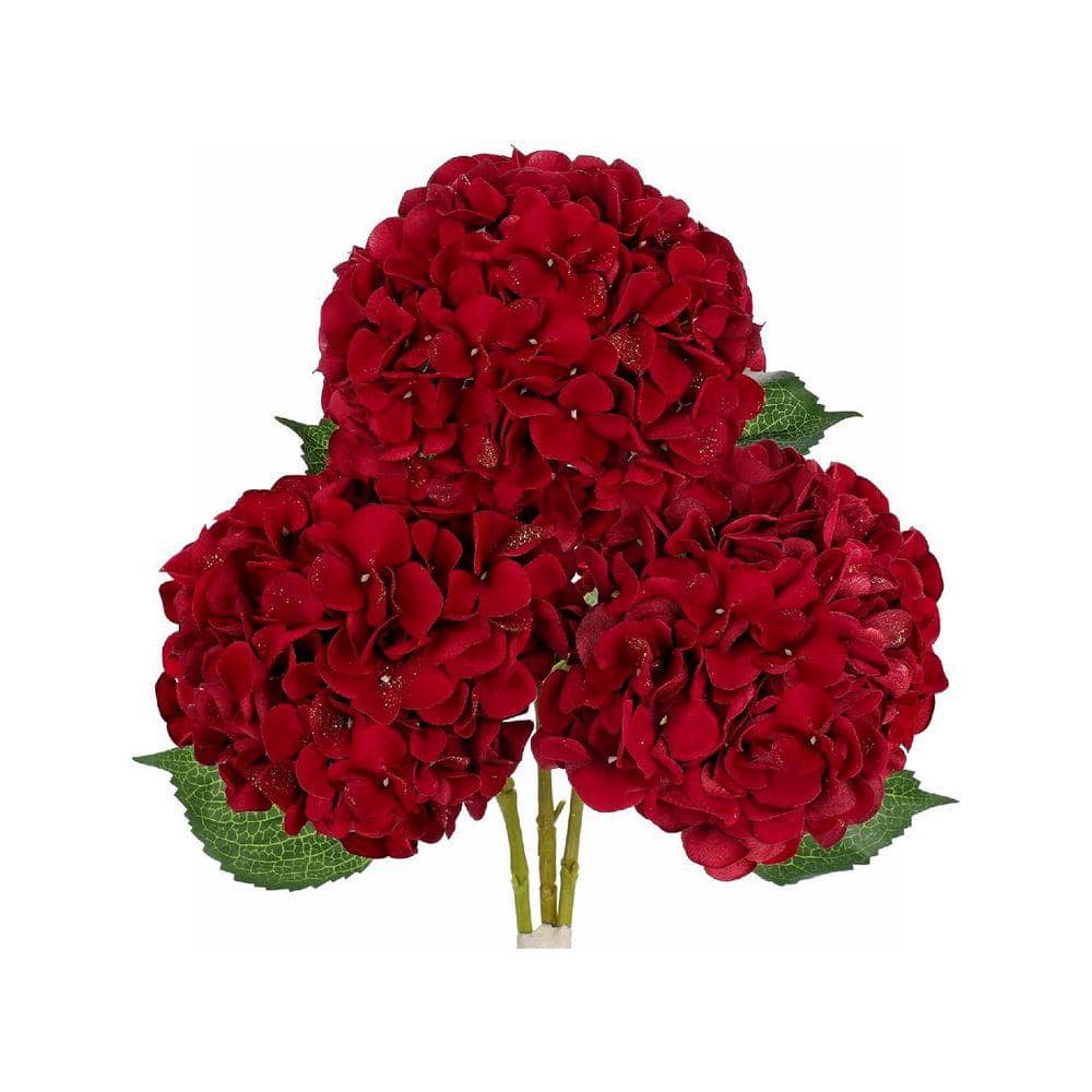 Hydrangea4936　1001 3-Pack 24 in. Red Indoor Artificial Burgundy Hydrangea Flowers