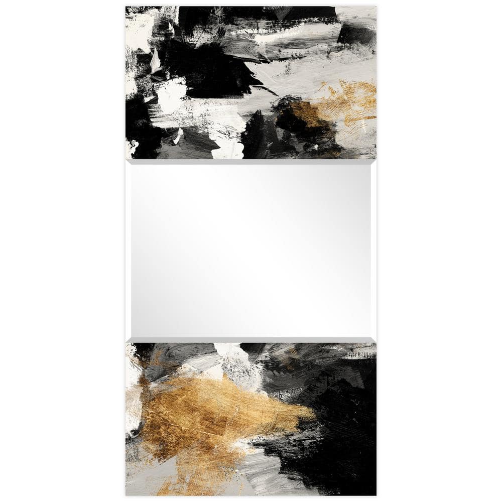 Gold and Black Abstract Tempered Glass Mirror Art, 32" x 64"