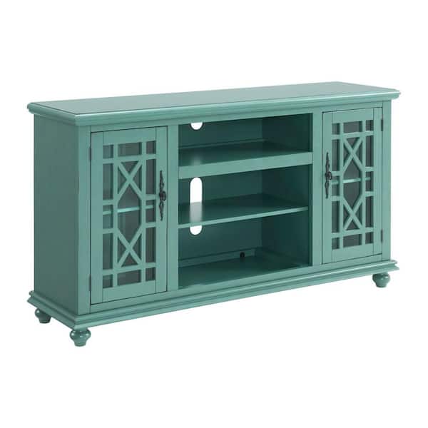 Elegant 63 in. Antique Teal TV Stand, Fits Up to 65 in. TVs with Storage