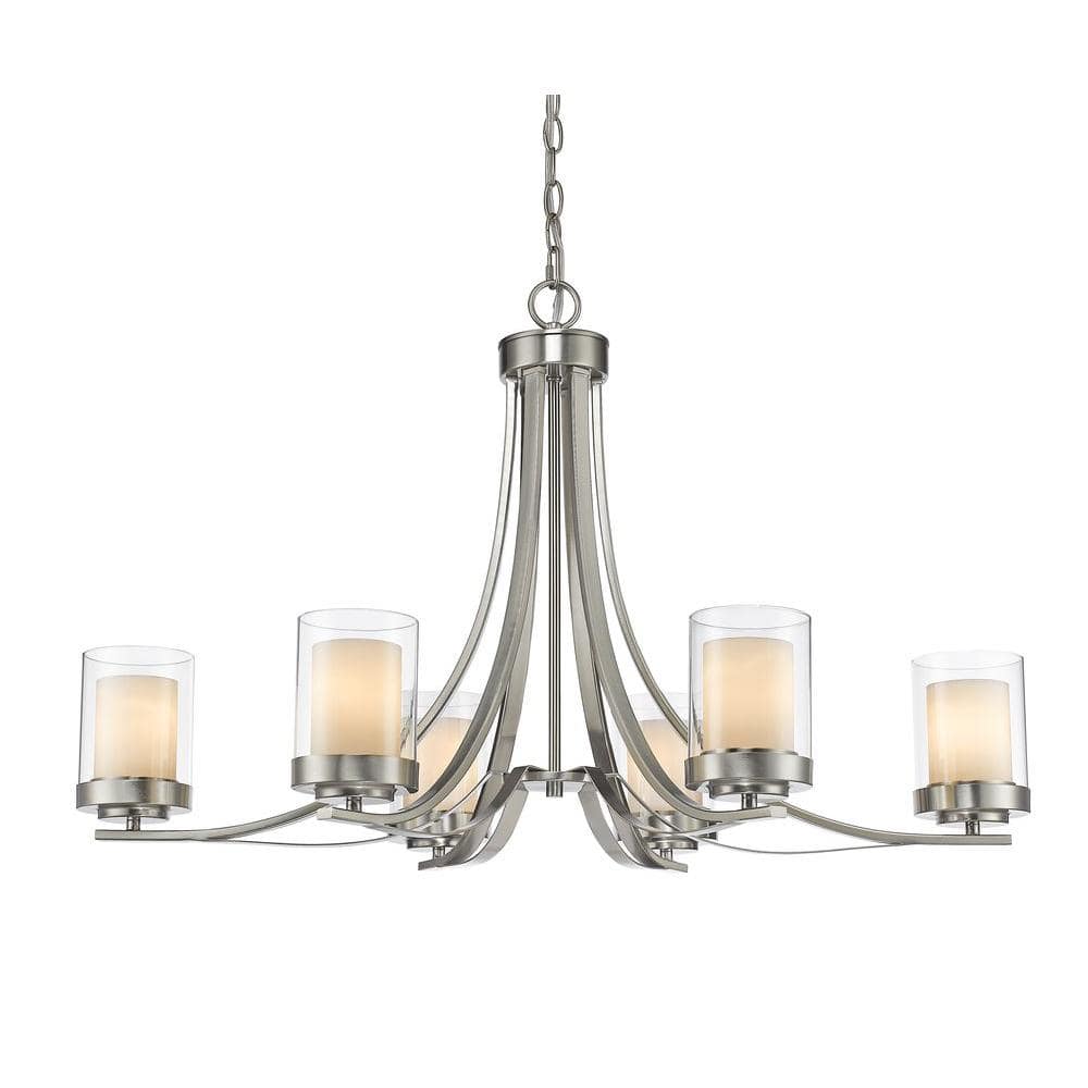 Willow Brushed Nickel 6-Light Chandelier with Clear and Matte Opal Glass