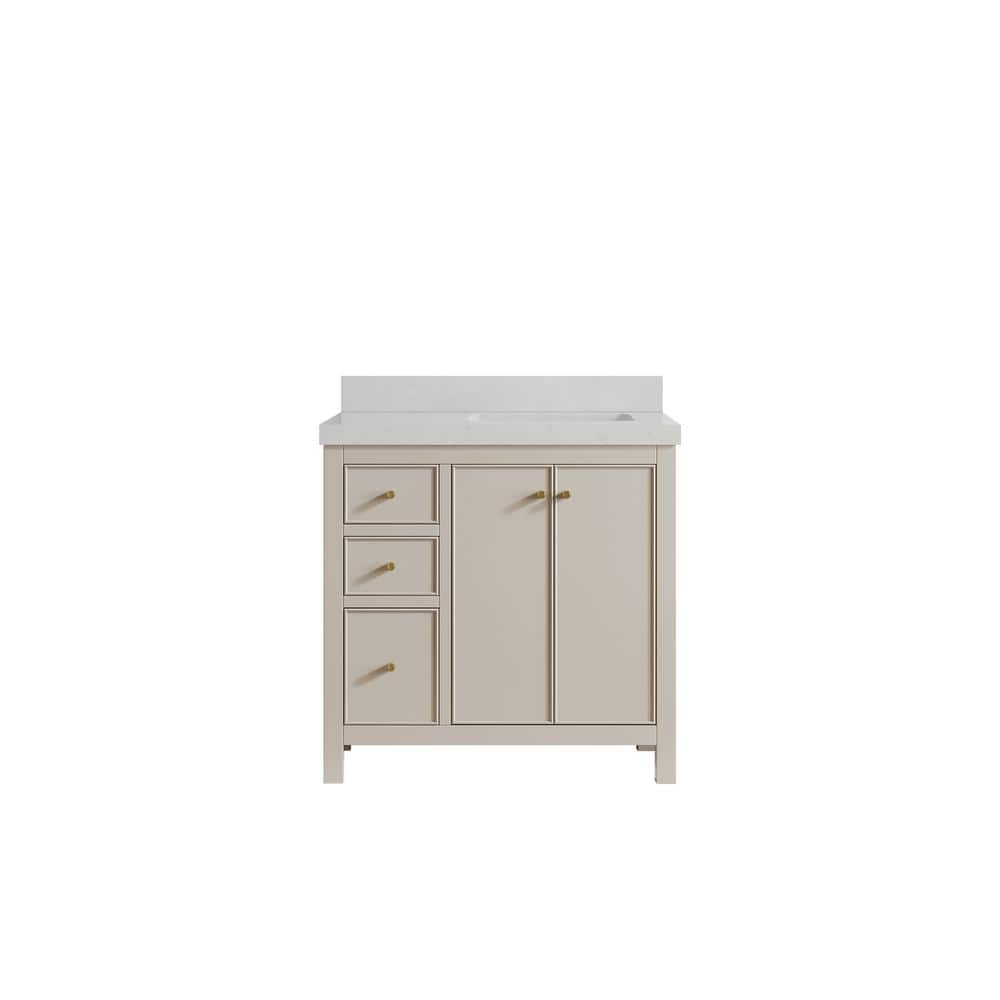 Chicago 36 in. Right Offset Sink Freestanding Fine Grain Bath Vanity with Carrara Qt. Top Unassembled price history on PriceWatchPro