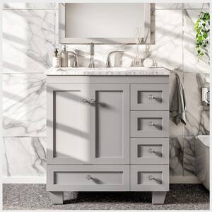 Acclaim 30 in. W x 22 in. D x 34 in. H Bathroom Vanity in Grey with Carrara Marble Vanity Top in White with White Sink