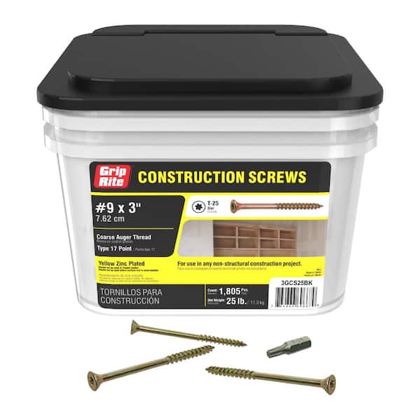 2-Pack #9 x 3 in. Star Drive Flat Head Coarse Construction Wood Screws (50 lb. / 3,610 piece)