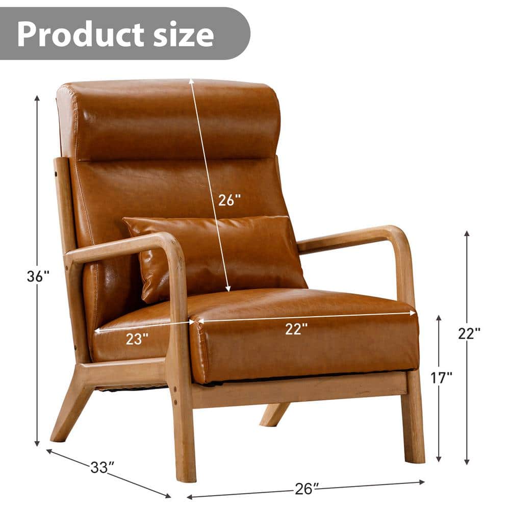 Camel Faux Leather Barrel Accent Chair with Wood Frame