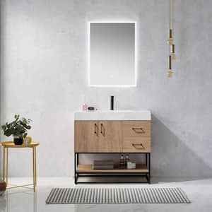 Alistair 36B in. W x 22 in. D x 33.9 in. H Vanity in Oak with White Stone Vanity Top with White Basin no Side Cabinet