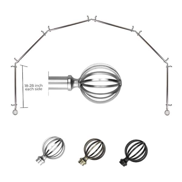 13/16" Cage 6-Sided Bay Window Curtain Rod (18-28 inch each side)-Satin Nickel