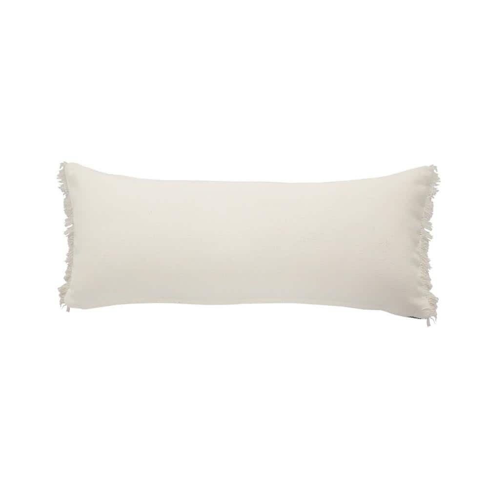 Coastal Denim and Tan Striped Lumbar Pillow with Jute Braiding