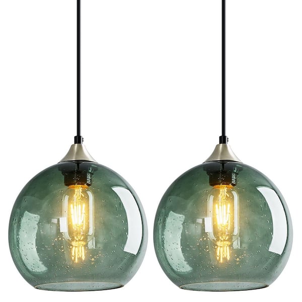 Home Lighting ‎60 Watts 1 Light 7. 87in Grey Green Glass Pendant Light for Living Room, No Bulbs Included, 2Pack