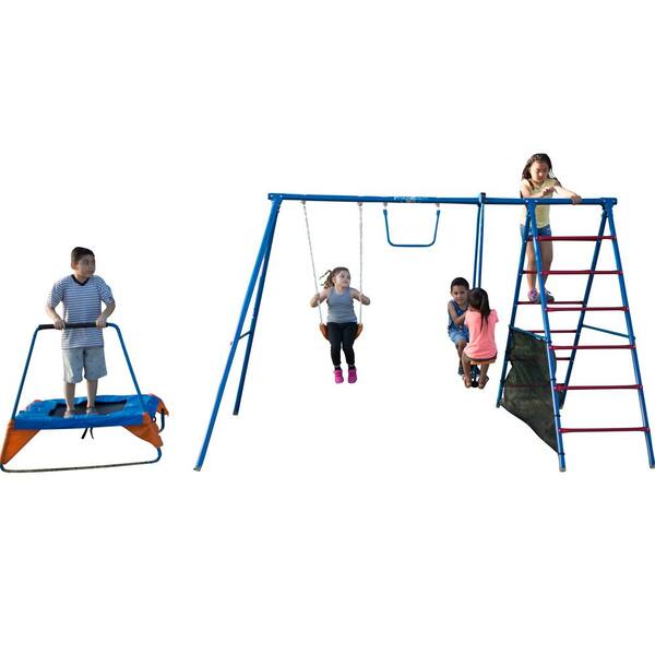 FITNESS REALITY KIDS Fun Series Metal Swing Set with Trampoline and Ladder Climber