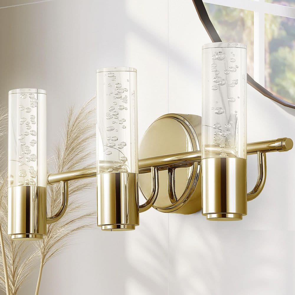 JONATHAN Y Bolha 18 in. 3Light Brass Gold Minimalist Modern Bubble