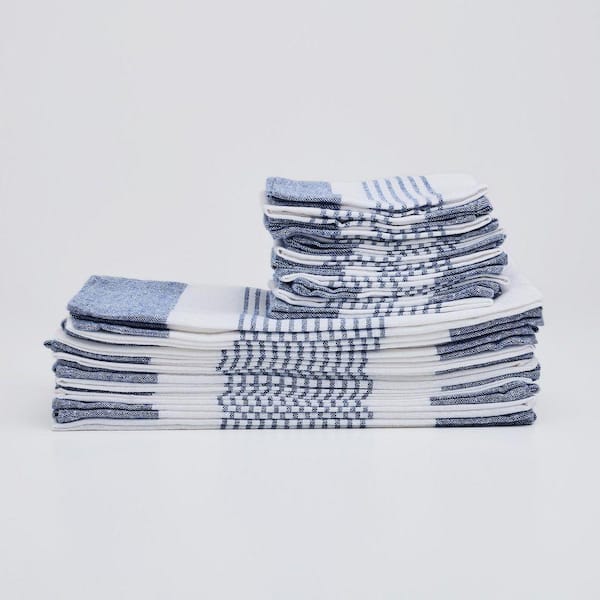 Savannah Blue Striped Cotton Rich Kitchen Towel Set (Set of 24)