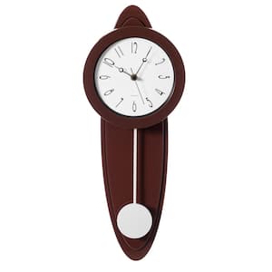Modern Grandfather Brown Oval Pendulum Wood-Looking Plastic Wall Clock for Living Room, Kitchen, or Dining Room