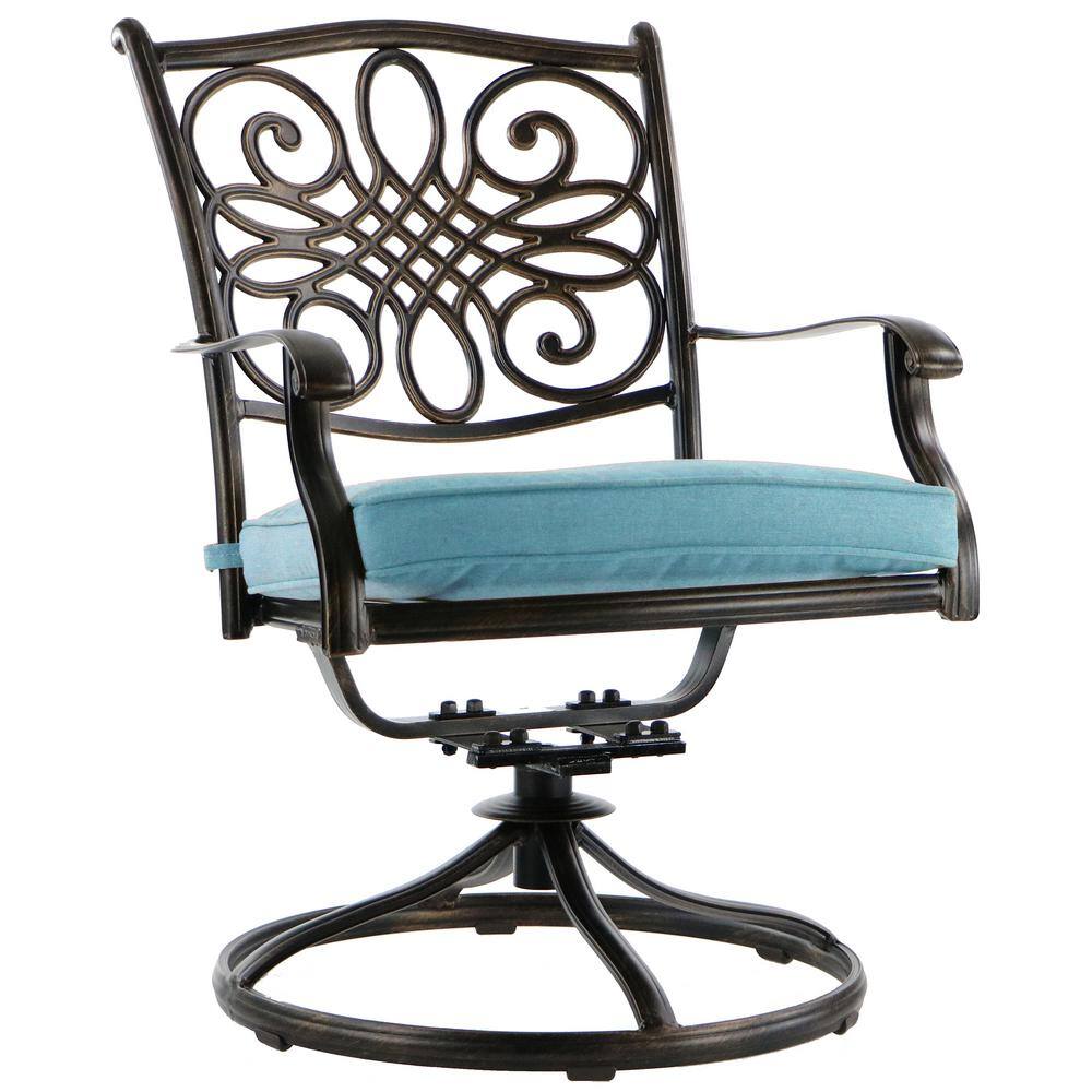 Bronze and Blue Aluminum 3-Piece Swivel Bistro Set