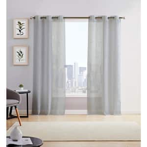 Grey Solid Grommet Sheer Curtain - 38 in. W x 96 in. L (Set of 2)