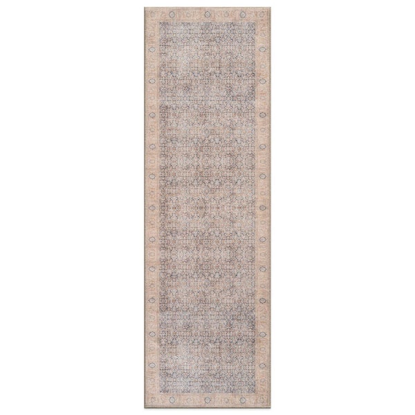 Elise Distressed Machine Washable Blue 2 ft. 6 in. x 6 ft. Runner Rug