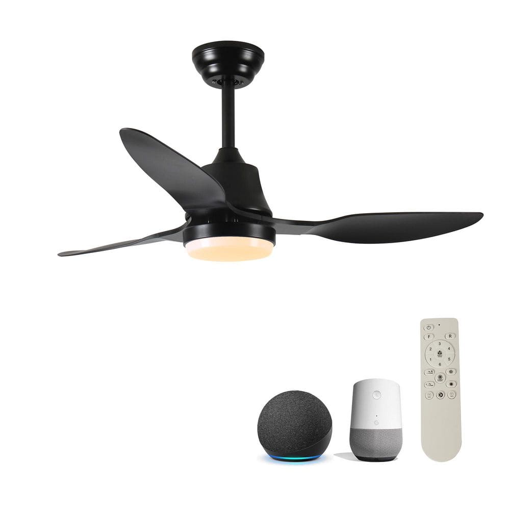 42 in. Smart Indoor Black Low Profile Standard Ceiling Fan with Dimmable LE