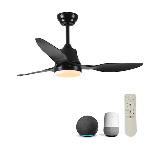 Unbranded 42 in. Smart Indoor Black Low Profile Standard Ceiling Fan with Dimmable LED Control with WIFI Alexa App Quiet DC Motor