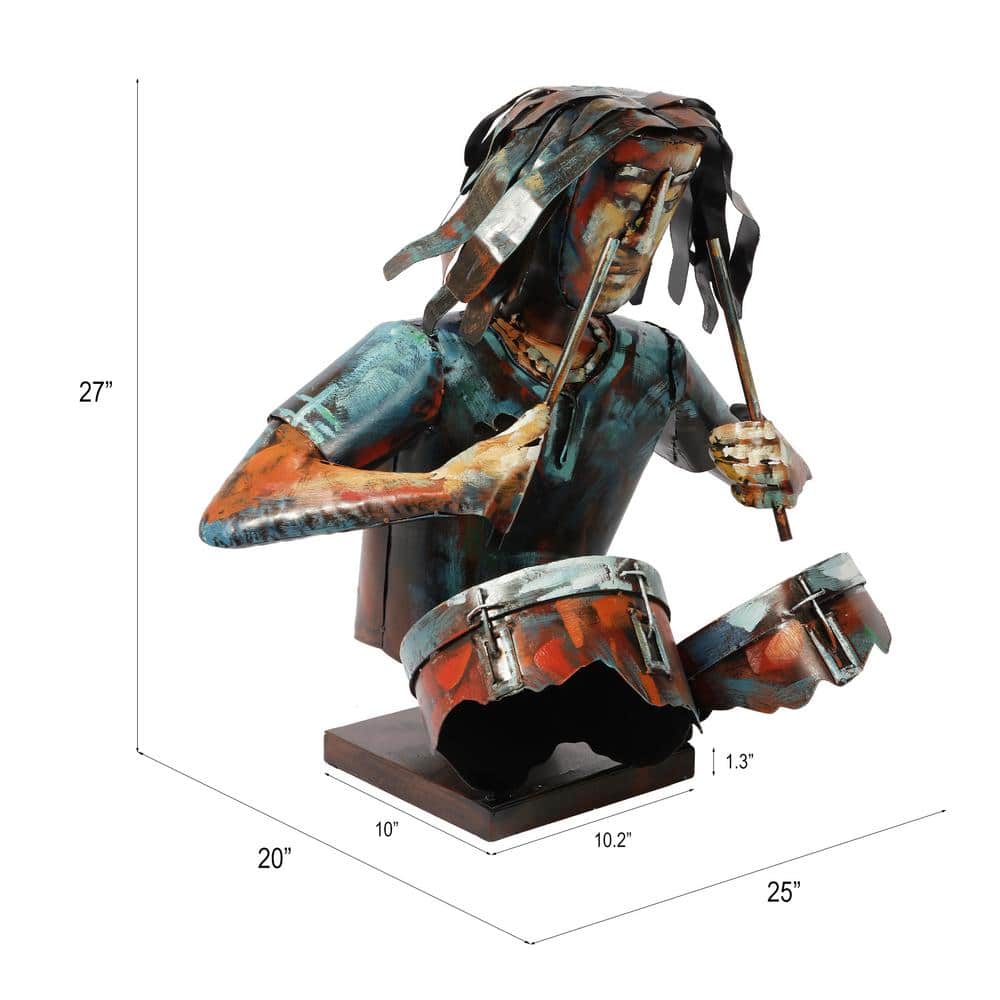 Hand-Painted Iron Drummer Sculpture with Colorful Finish