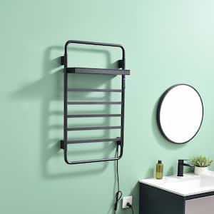 5-Bars Stainless Steel Wall Mounted Electric Towel Warmer Rack with Top Shelf in Matte Black