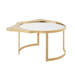 Janine 35.8 in. Gold Round Glass Coffee Table With Mirrored Top
