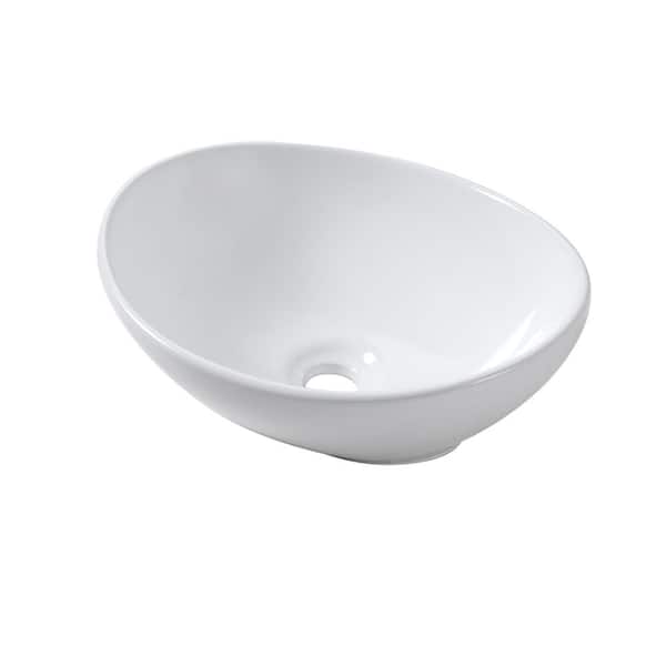 Aurora Decor AGA 16 in. x 13 in. Ceramic Egg Shape Vessel Sink Bathroom Porcelain Vanity Art Basin Modern in White