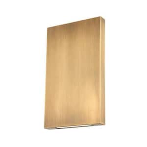 Thayne 7 in. Patina Brass Integrated LED Outdoor Barn Wall Sconce with Clear Etched Glass Shade