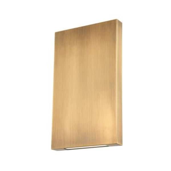 Troy Lighting Thayne 7 in. Patina Brass Integrated LED Outdoor Barn Wall Sconce with Clear Etched Glass Shade