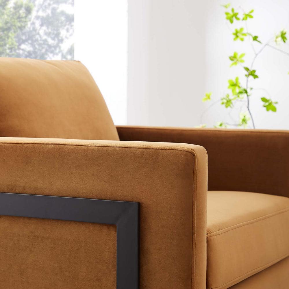 Cognac Black 31.5" Velvet Accent Chair with Metal Base