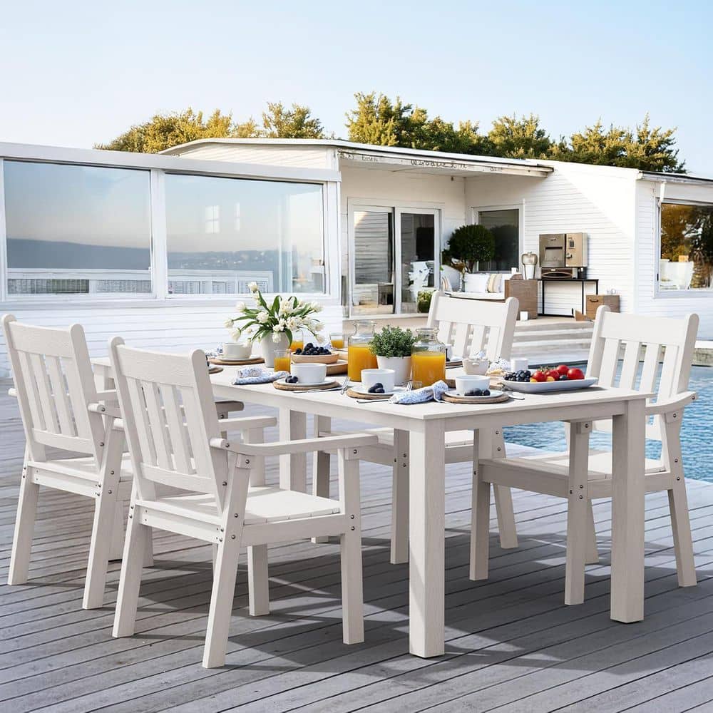5-Piece White Plastic Outdoor Patio Dining Set with Arm Chairs price history on PriceWatchPro