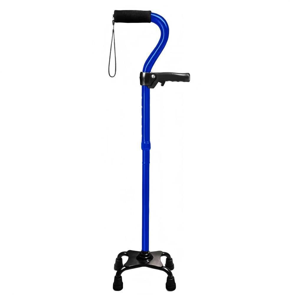 Heavy-Duty Quad Base Walking Cane, Blue Aluminum, Foldable, 5-Level Height Adjustable, Dual Handle, 300 lb. Support price history on PriceWatchPro