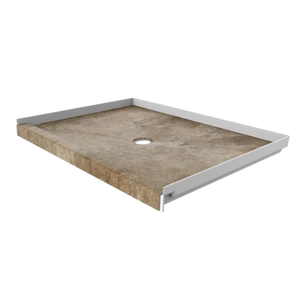 FlexStone 34 in. x 48 in. Single Threshold Shower Base with Center Drain in Mocha Travertine