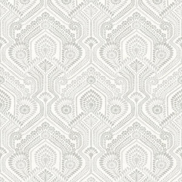 A-Street Prints Fernback Ornate Botanical Grey Matte Paper Wallpaper Sample