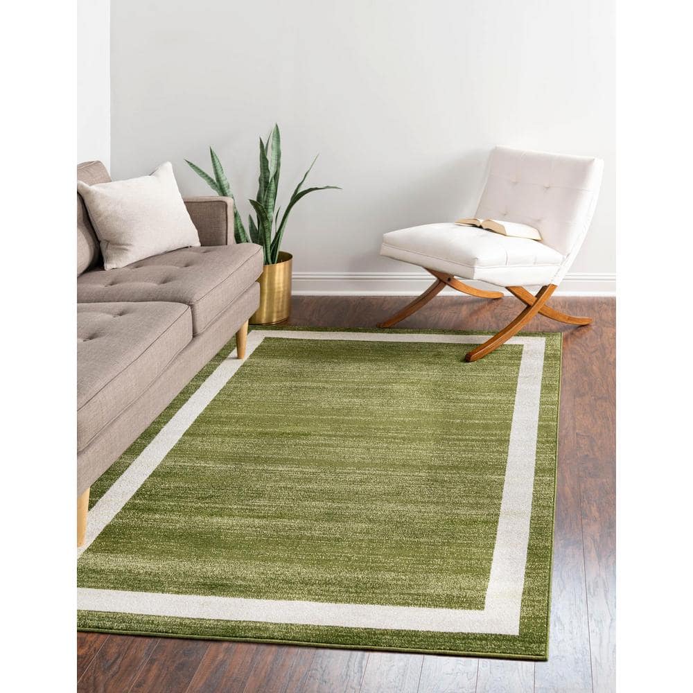 Easy-Care Tufted Green Synthetic 7' x 10' Rectangular Area Rug