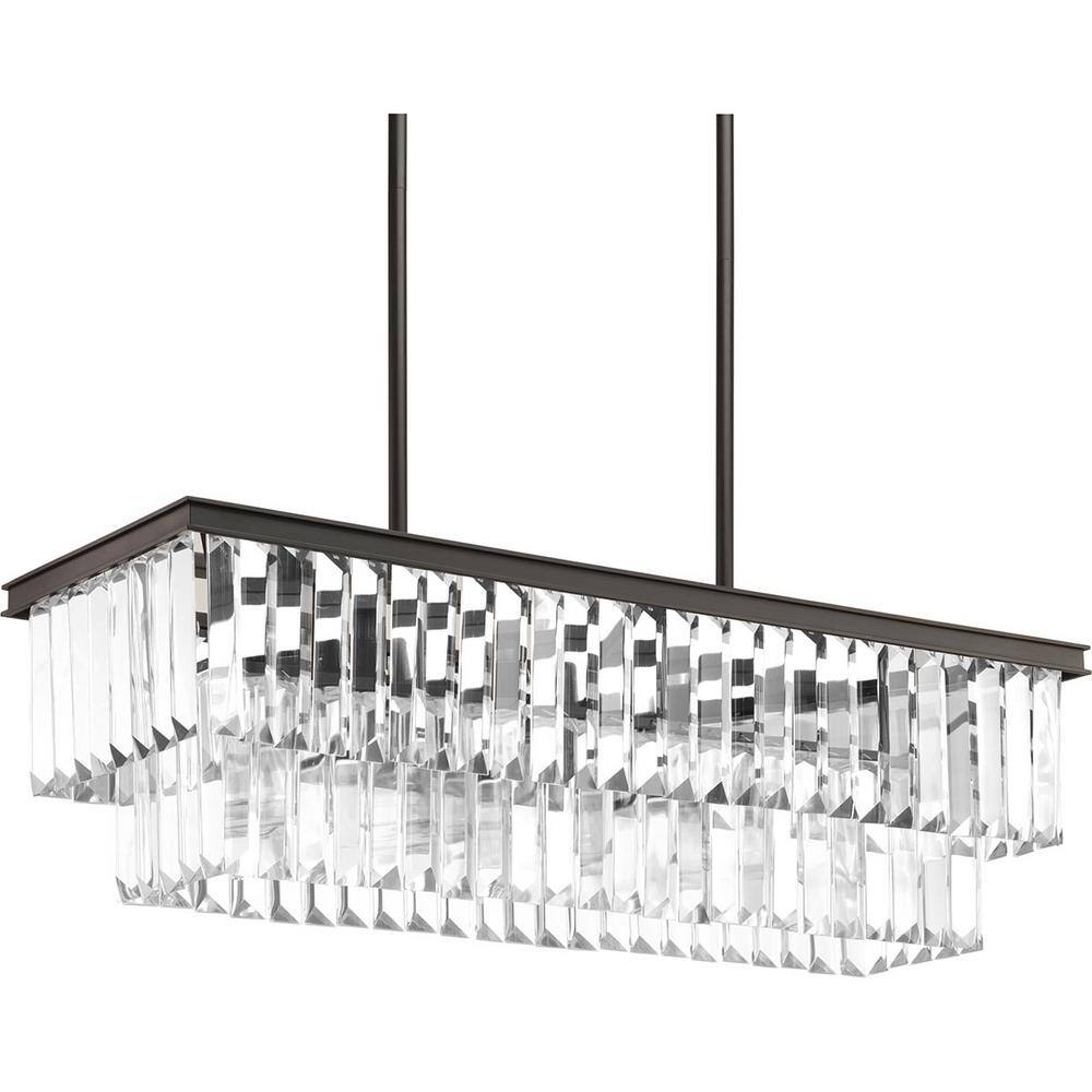 Antique Bronze Crystal 4-Light Linear Chandelier