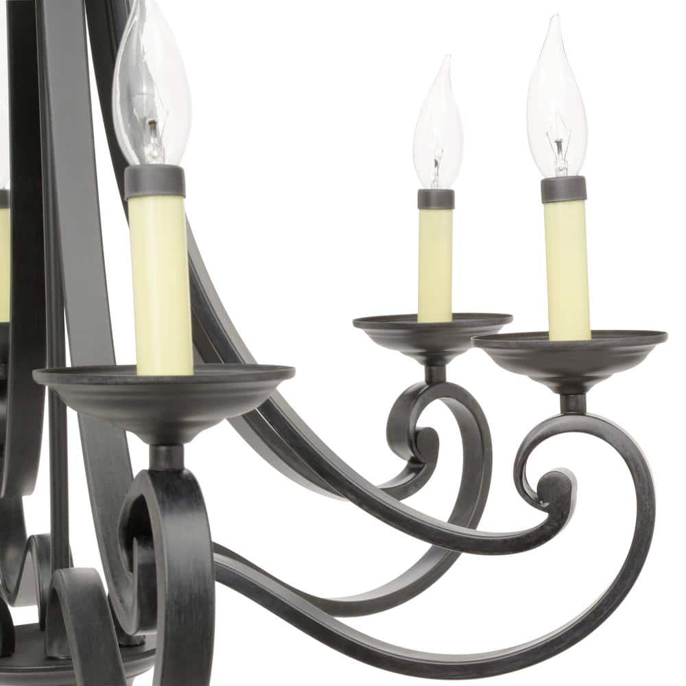 Black Iron 6-Light Candelabra Chandelier with Adjustable Chain