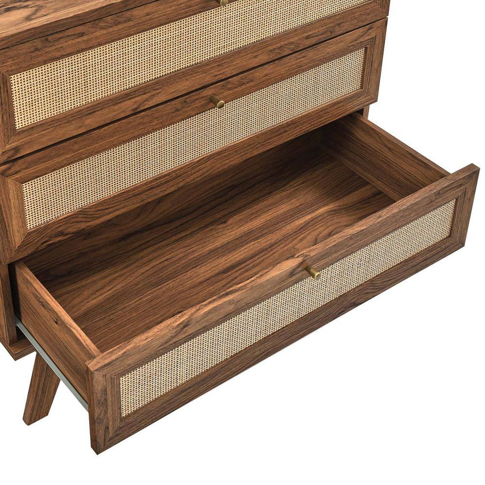 Walnut 3-Drawer Dresser with Rattan Weave Fronts