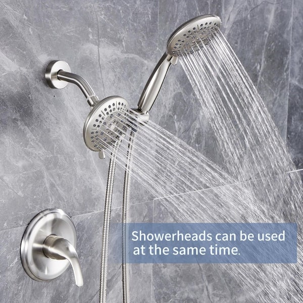 2 IN 1 Single-Handle 5-Spray Shower Faucet with 4.7 in. Wall Mount Dual Shower Heads in Brushed Nickel (Valve Included)