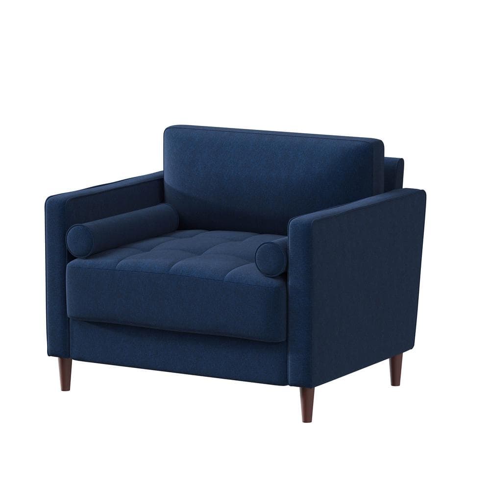 Elegant Navy Blue Microfiber Accent Chair with Wood Legs