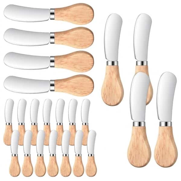 Stainless Steel Round-Tip Cheese Knife with Wooden Handle, 24-Pack with Thank You Cards for Party Favors