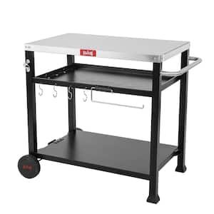 39.5 in. 3-Shelf Stainless Steel Movable Outdoor Food Prep Table Grill Cart with 2 Wheels