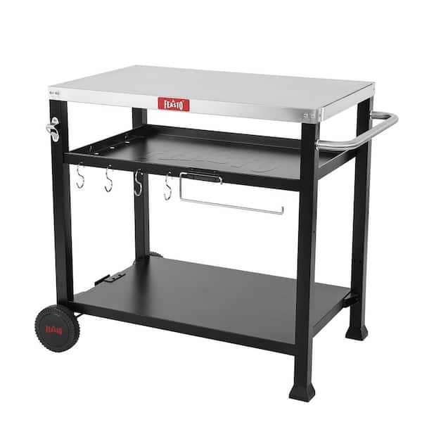 FEASTO 39.5 in. 3-Shelf Stainless Steel Movable Outdoor Food Prep Table Grill Cart with 2 Wheels