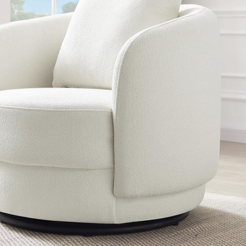 Cream Microfiber Barrel Accent Chair with Wood Frame