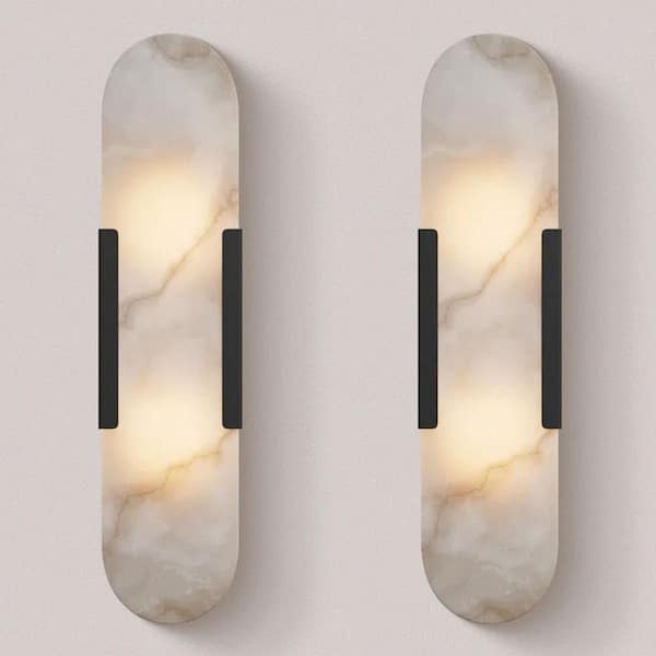 YUYI 19.8 in. 2-Light Alabaster Black Wall Sconce, Natural Marble Wall Light for Living Room, Dining Room, Bedroom (2-Sets)