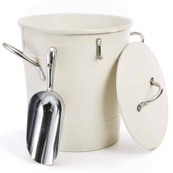 8 in. 4.2 qt. White Ice Bucket with Scoop and Lid, Double Walled Insulated Wine Bucket Chiller with Carry Handles